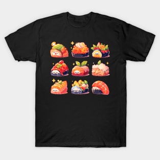 Cute Sushi Anime Food Pixel Art T-Shirt